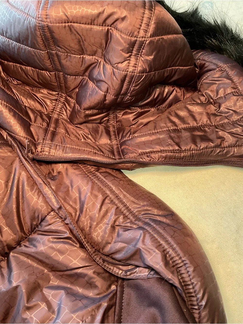 Michael Kors Quilted Hooded Vest in Deep Burgundy with Fur Trim
